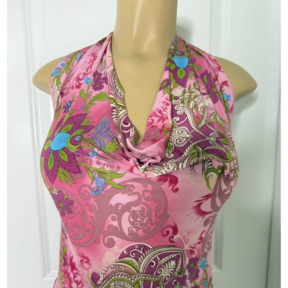 Vintage Ellen & Erin Pink Floral Halter Jumpsuit With Wide-Leg Design Open Back - Picture 2 of 6